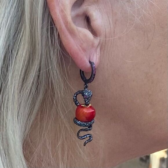 First People First Gun Metal Snake & Red Forbidden Apple Earrings. NWOT - Picture 8 of 9